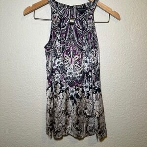 White House Black Market Womens 4 Halter Top Silk Purple Snake Skin Floral Y2K